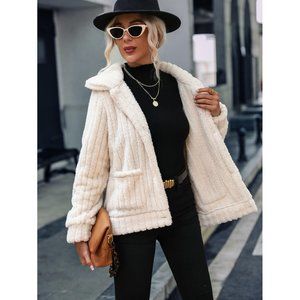 Button-Up Collared Fleece Jacket with Pockets